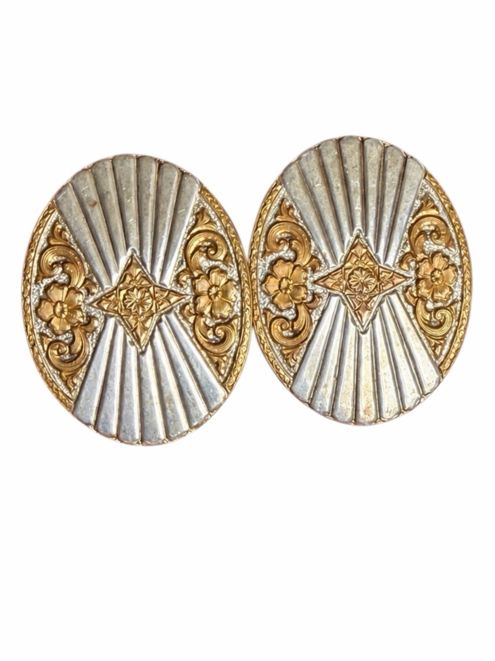 Vintage Crumrine Gold & Silver Large Statement Western Earrings 90s Southwestern
